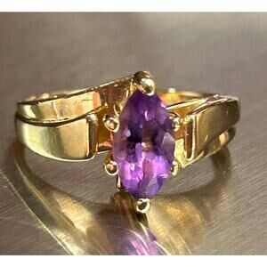 14k solid yellow gold HDS genuine amethyst designer cluster ring Size 7.25,3.9g